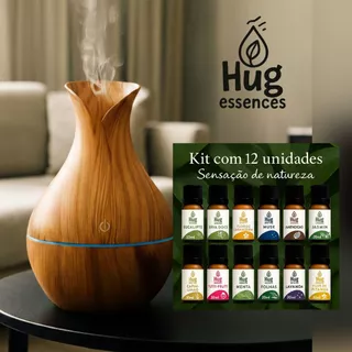 KIT Umidificadores Vasos+ Essencias / Doce/Citrico/ USB Tipo Madeira Led 130ml Marrom Escuro