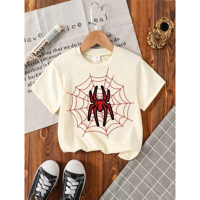 Camiseta Infantil Homem Aranha Estampa Teia Spider Man Camisa Off White Estampada em Oferta na Shopee