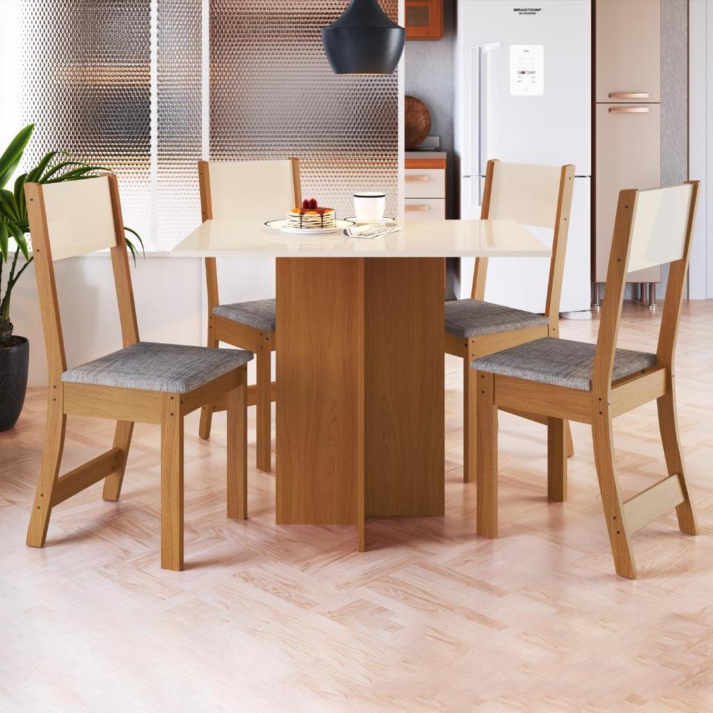 Conjunto Sala de Jantar Fidelitá Roma Com 4 Cadeiras Freijó/Off-White/Linho em Oferta na Shopee