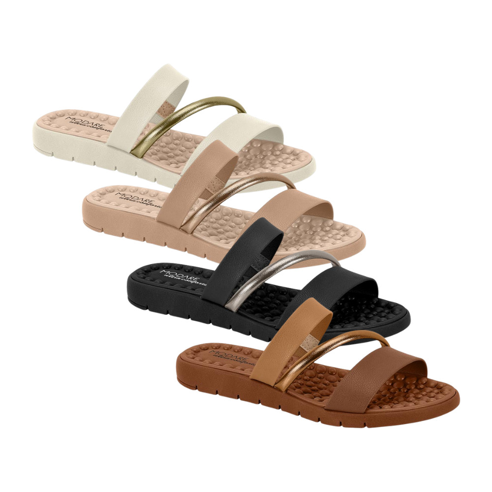Sandália Rasteira Modare Ultra Conforto Tiras Metalizado em Oferta na Shopee