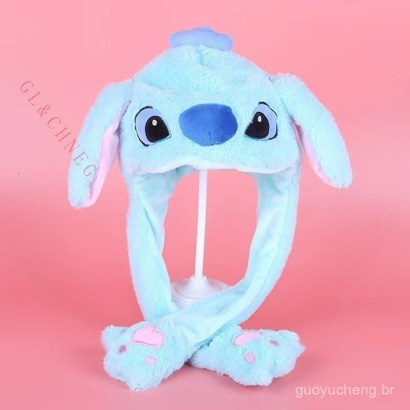 Chapéu de Coelho Luminoso Stitch Chapéu de Orelhas Móveis Chapéu de Coelho Luminoso Chapéu de Airbag Cartoon de Pelúcia（