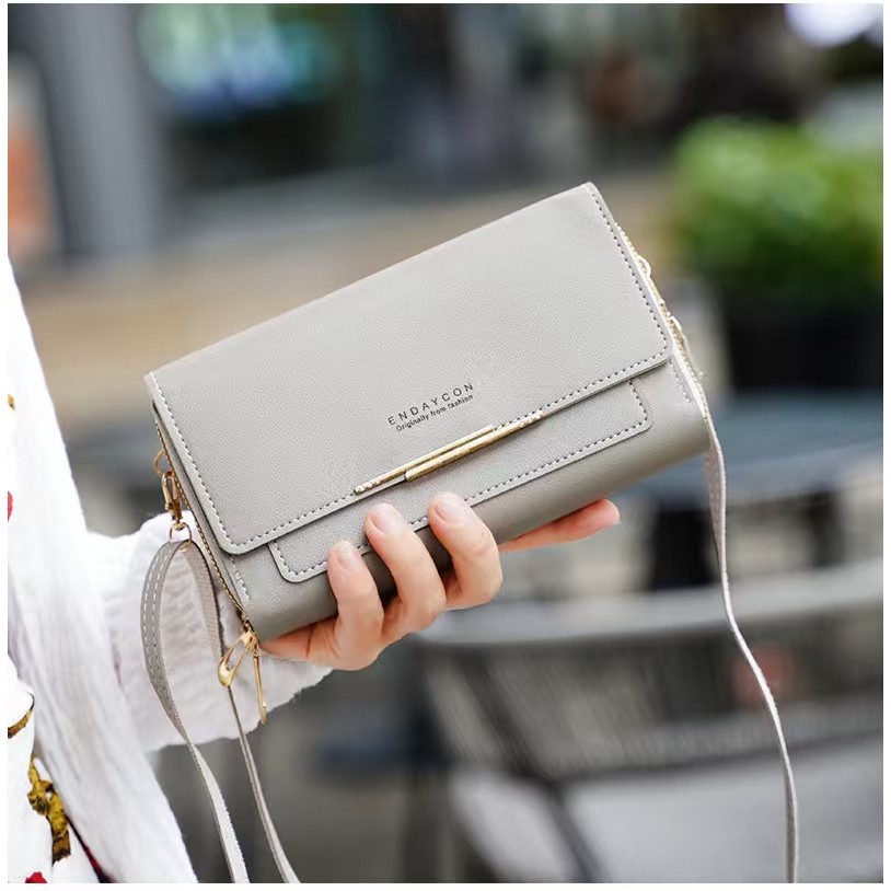 Carteira Feminina Com Zíper De Transversal Ombro Couro PU Com 3 Camadas Porta-Cartões Telefone