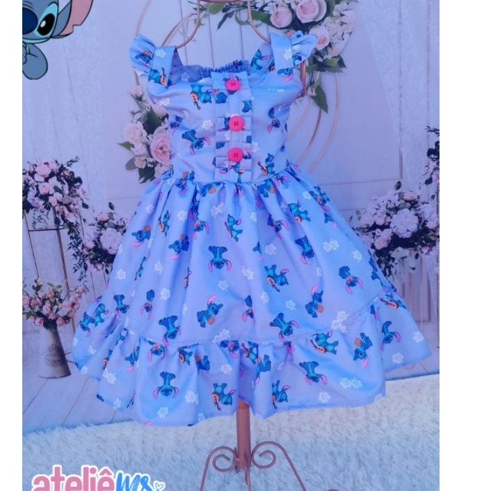 Vestido de festa do stitch | vestido infantil do stitch | Vestido de menina
