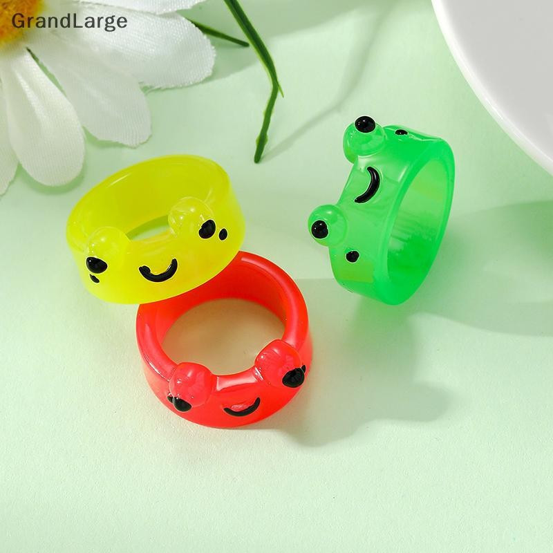 [GrandLarge] Conjunto De Anel De Sapo De Resina Acrílica Colorida Fofa 3 Peças Estéticas Egirl Que Brilham No Escuro Ané
