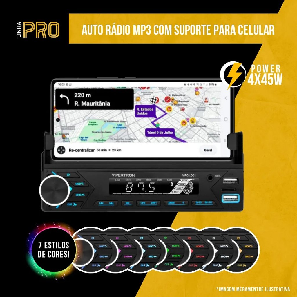Radio Automotivo Bluetooth Vipertron Mp3 FM USB com Suporte para Celular e Controle Remoto · foto 2