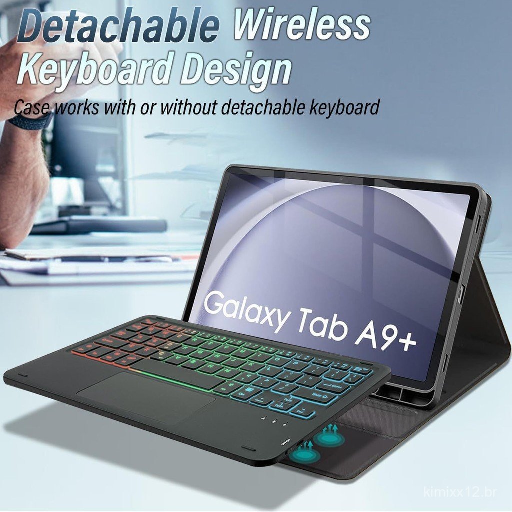 Compatível com a capa com teclado retroiluminado para Samsung Galaxy Tab A9 Plus, capa A9+ e teclado Bluetooth A11.