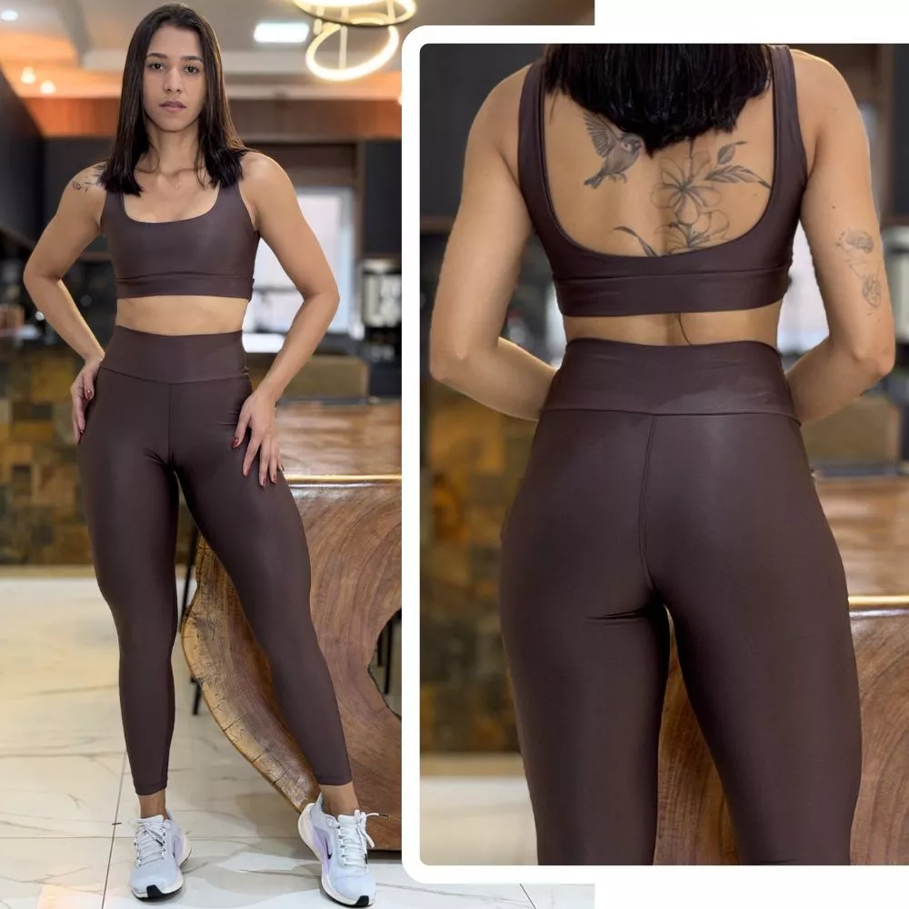 Conjunto Feminino de Academia Calça Legging + Top Regatinha Alta Compressão e Zero Transparência — imagem 1