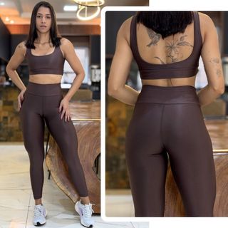 Conjunto Feminino de Academia Calça Legging + Top Regatinha Alta Compressão e Zero Transp…