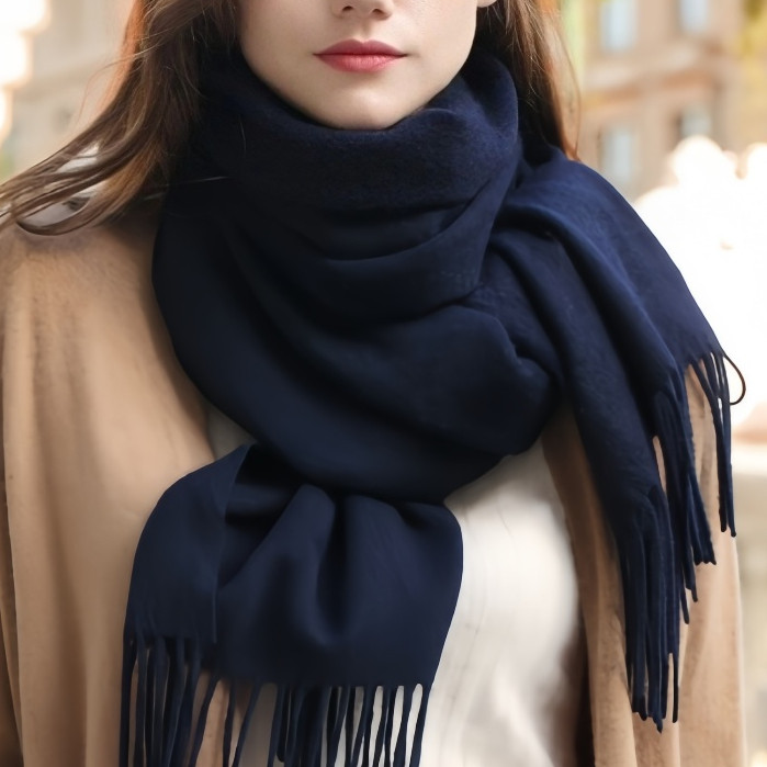 Cachecol Lenço de caxemira outono e inverno xale feminino uso duplo espessado para todos calor Com Franja 230G — imagem 2 de 2