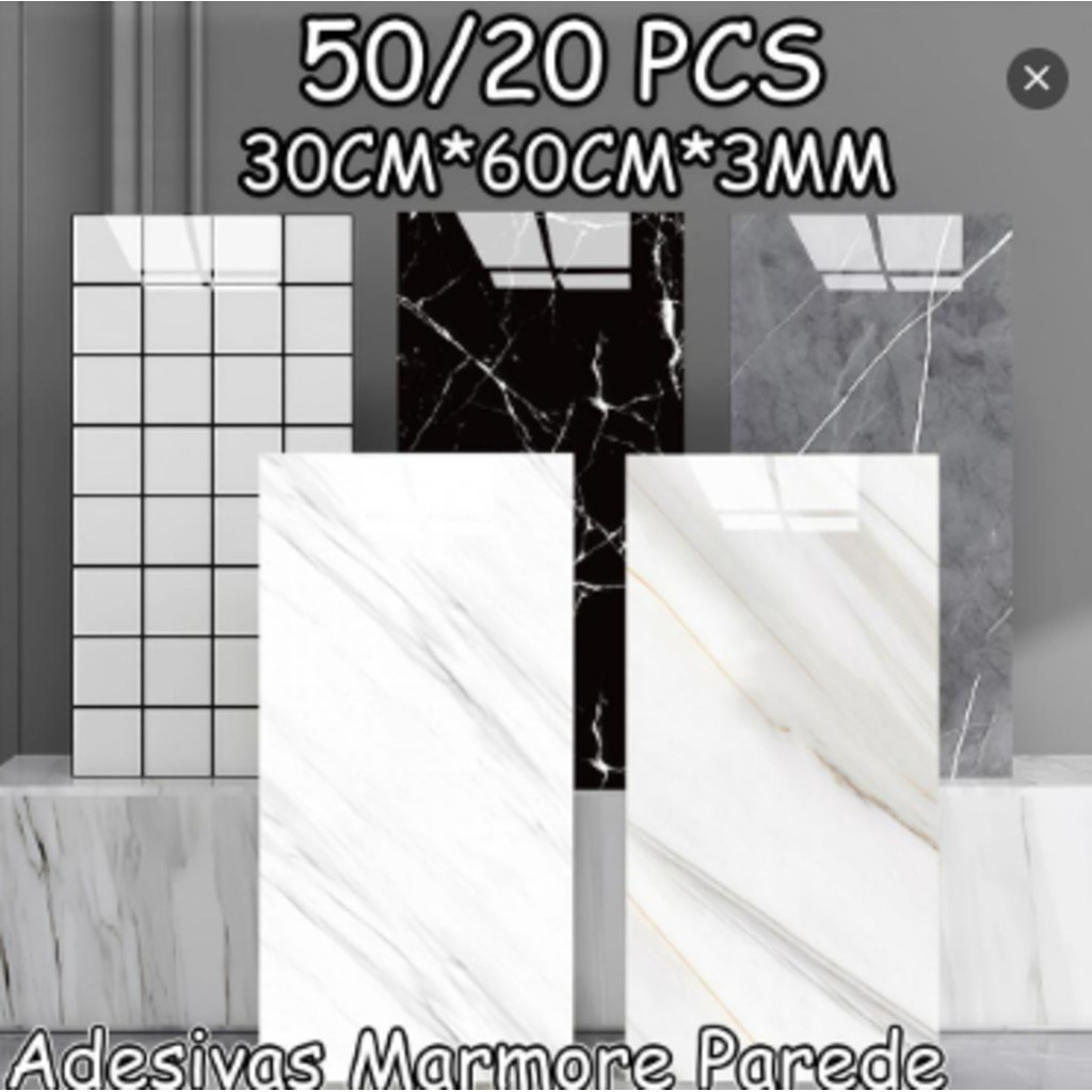 Kit50/30 pcs Placas Adesiva Mármore 3D Revestimento Autocolante Decoração Quarto Sala Banheiro Impermeável 60CMx30CMx3MM