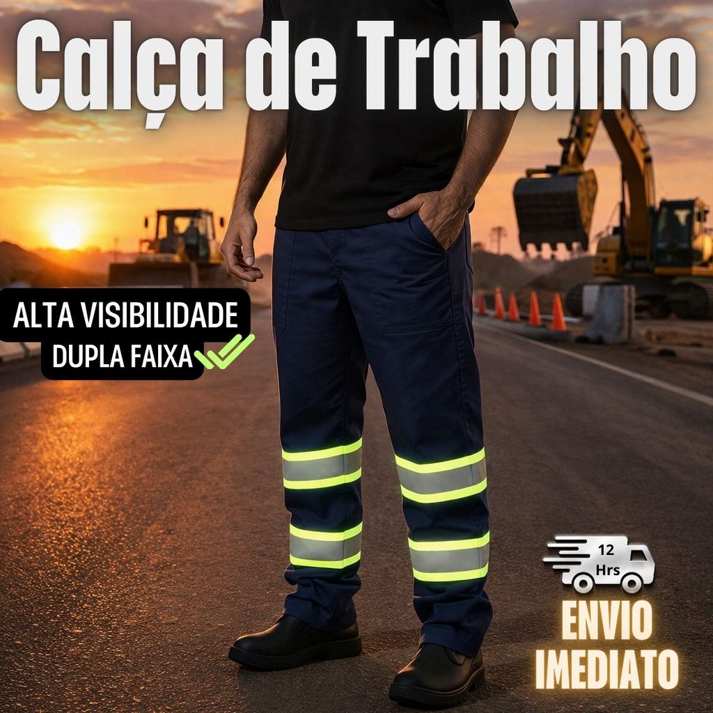 Calça de Trabalho Operador com Refletivo Duplo  Alta Visibilidade Refletiva Segurança Noturno