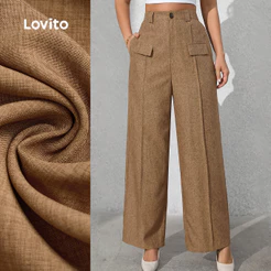 Lovito Calça Elegante com Bolso Falso com Zíper Primavera/verão Calça Cáqui para Mulheres LBL33101