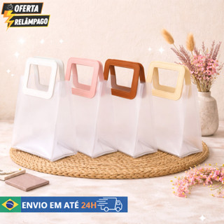 Kit Bolsas 4, 5 ou 10 Sacola De Presente Fosca Translúcido Alça Redonda ou Quadrada Couro Sintético Em Cores Variadas em Oferta na Shopee