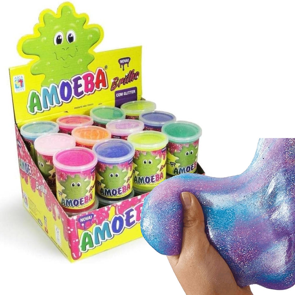 Kit 24 Amoeba Massinha Slime Brilho Glitter - Cores Sortidas