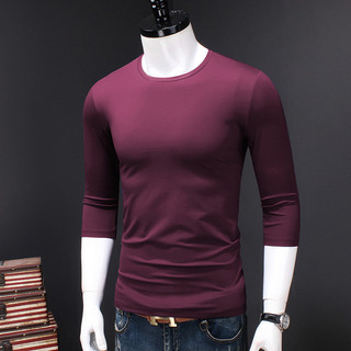 Primavera outono três quartos de manga camiseta masculina em torno do pescoço mercerizado algodão Modal 7 pontos meados 