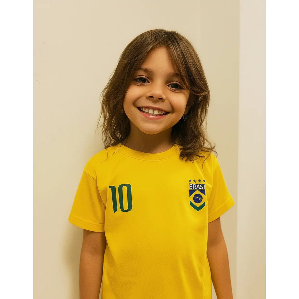 Camiseta Brasil Infantil Algodão Personalizada Nome E Número