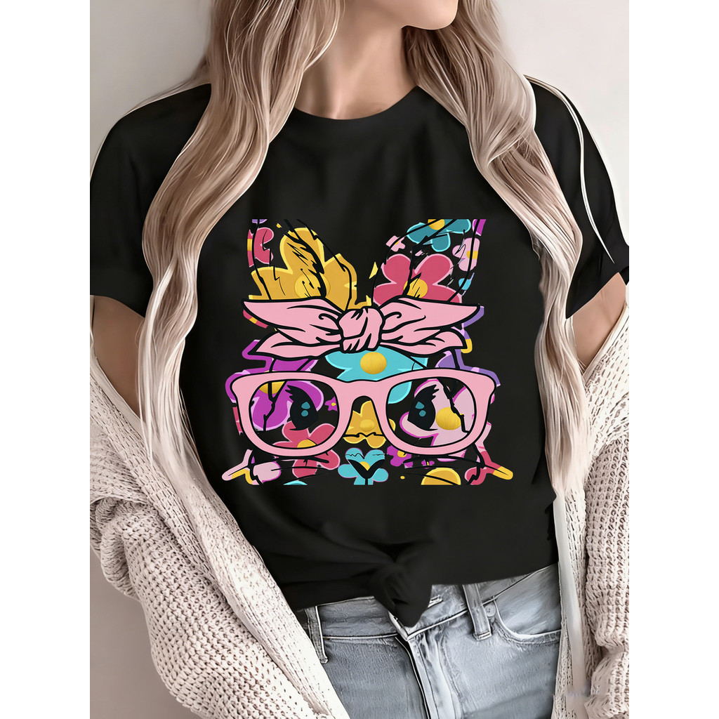 Camiseta Unissex Oversized Plus Size Feminina Masculina Boneca de Coelho  Óculos de Sol e Papo-de-Anjo Colorido