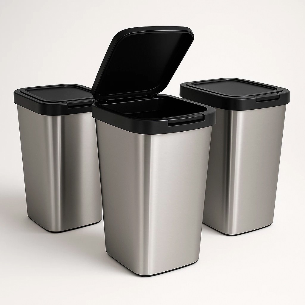 Lixeira 9L Tampa Click Similar Inox - Prática e Elegante Cozinha, Banheiro e Escritórioz ARQPLAST