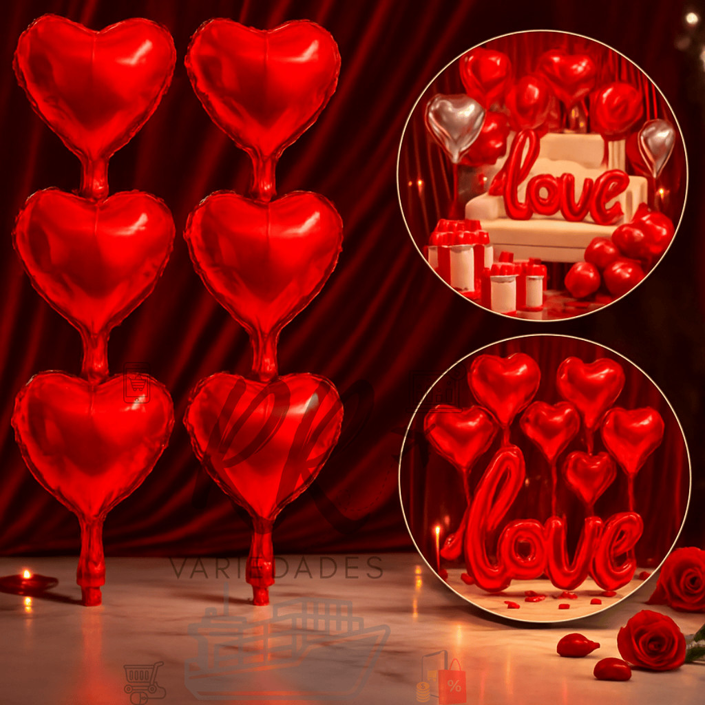 50 Mini Balão Metalizado Coração Vermelho 12cm 5 Polegadas Dia dos Namorados Casamento Dia das Mães Surpresa romantica