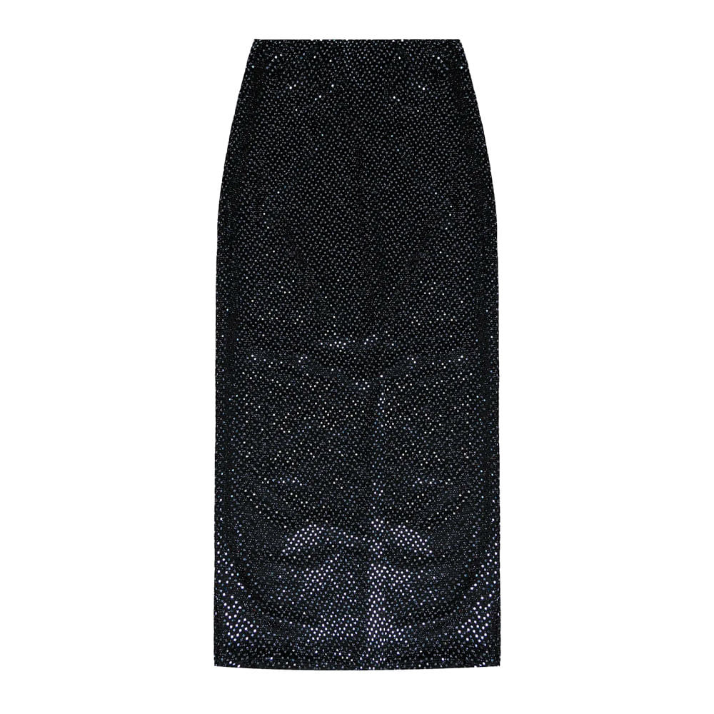 Saia Midi Feminina Endless com Lantejoula Preto