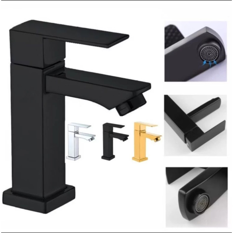 Torneira Banheiro/Lavabo Preta Luxo Metal Moderna 1/2 Cuba Inox Quadrada