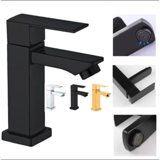 Torneira Banheiro/Lavabo Preta Luxo Metal Moderna 1/2 Cuba Inox Quadrada