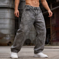 Calça Jeans Balão Unissex Masculinos E Femininos Boca Larga Preto Estonado wide leg
