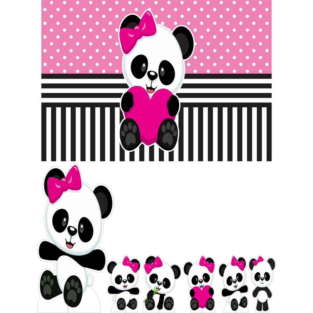 Mini Kit Display + Painel Festa Infantil Urso Panda (FEMININO) (PINK) FC