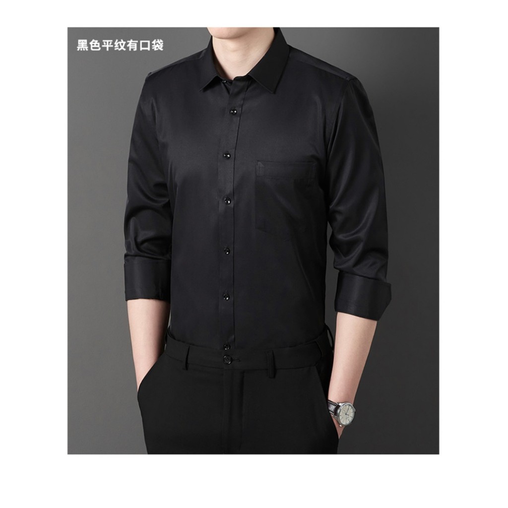 2026 primavera camisa Casual masculina de manga comprida negócios Wear cavalheiro camisa preta masculina camisa de fundo