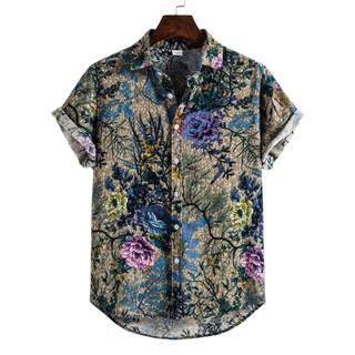 Camisas Estampadas De Linho De Algodão Blusa Masculina De Verão