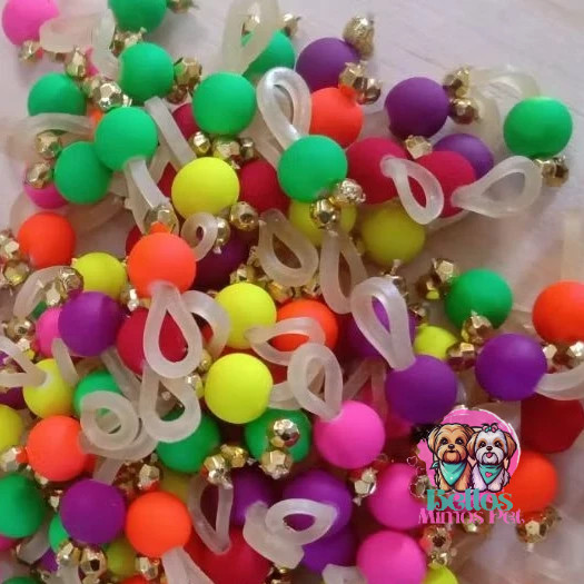 100 PÉROLAS EMBORRACHADO NEON JOIA PET LACINHOS PENTEADOS  LAÇOS PET BANHO A TOSA E PET SHOP.