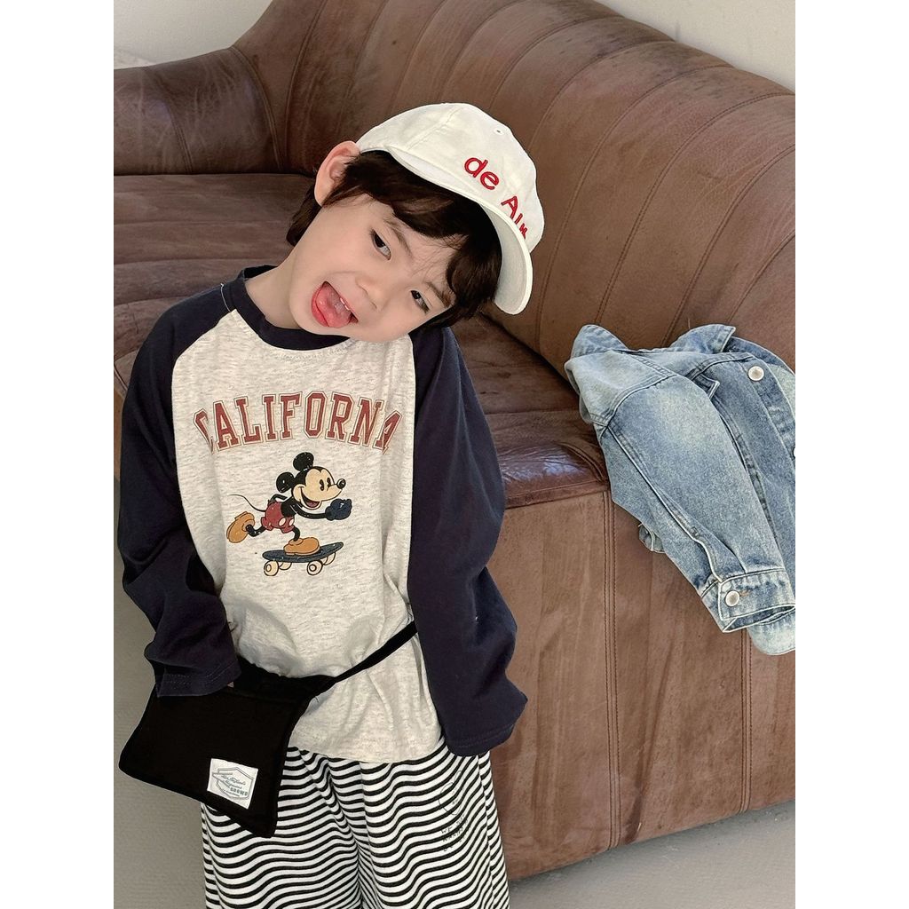 Crianças manga Raglan camiseta de manga comprida 2026 roupas de primavera 0-6 anos de idade meninos cor-bloqueio dos des