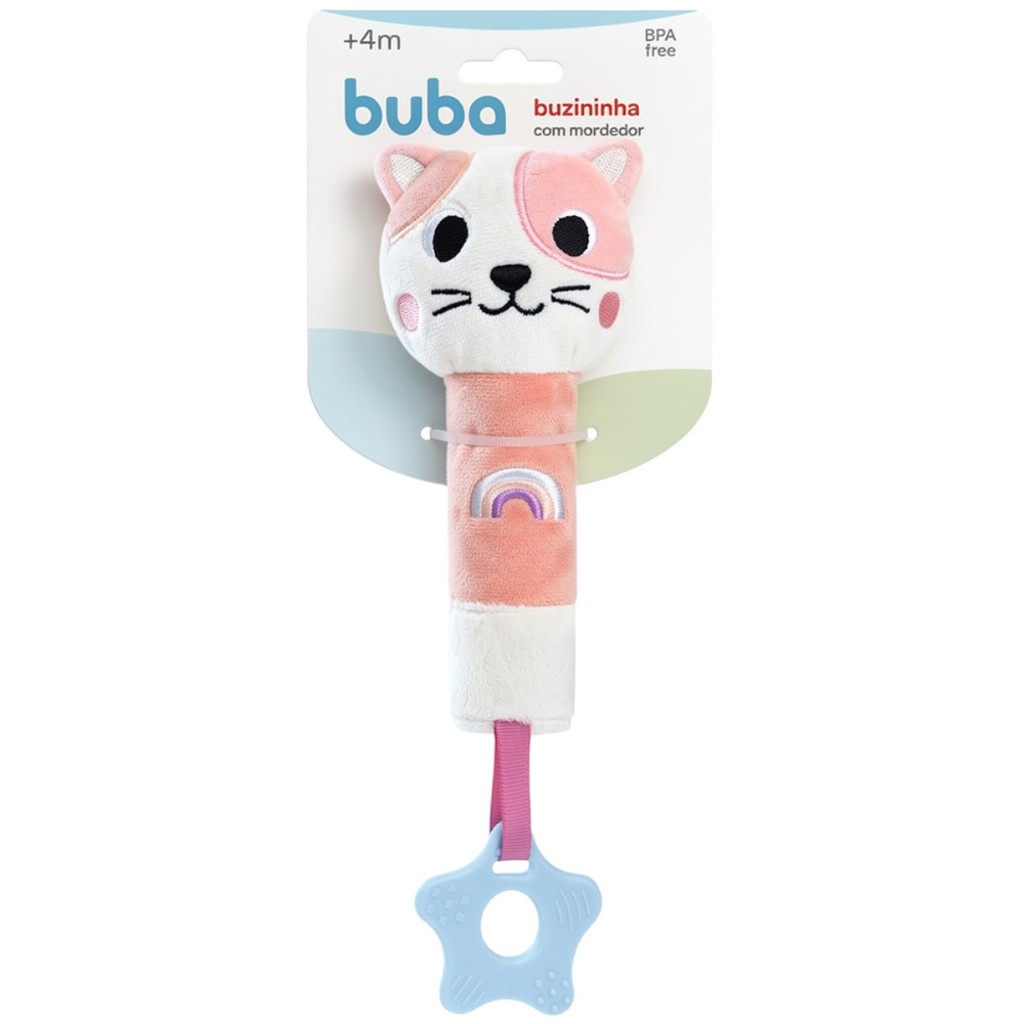 Mordedor e Chocalho Pelúcia Zoo Azul Liso Gatinho - Buba