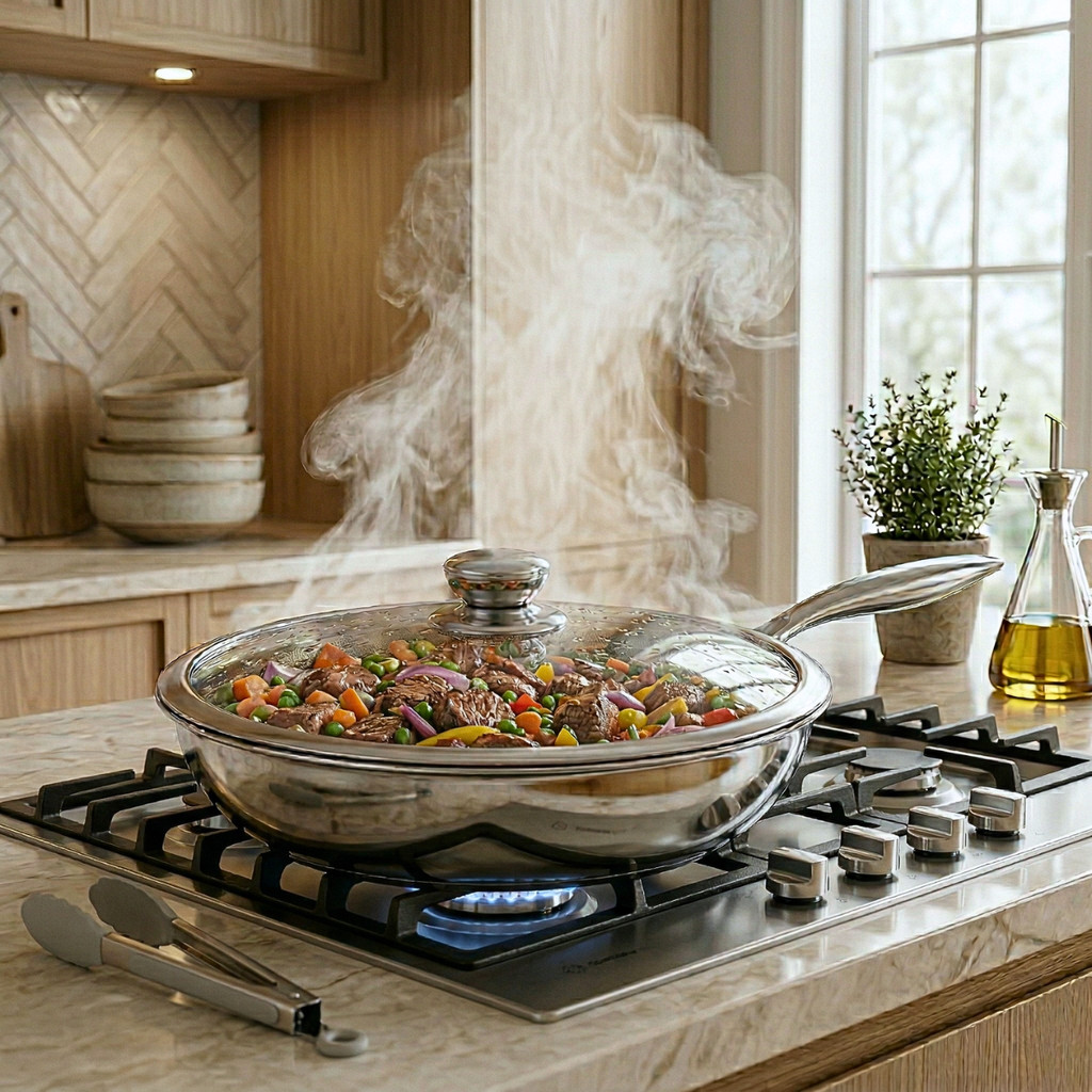 Imagem Frigideira Antiaderente Grande Inox 28cm Frigideira Com Tampa Wok Funda Profissional Cozzi