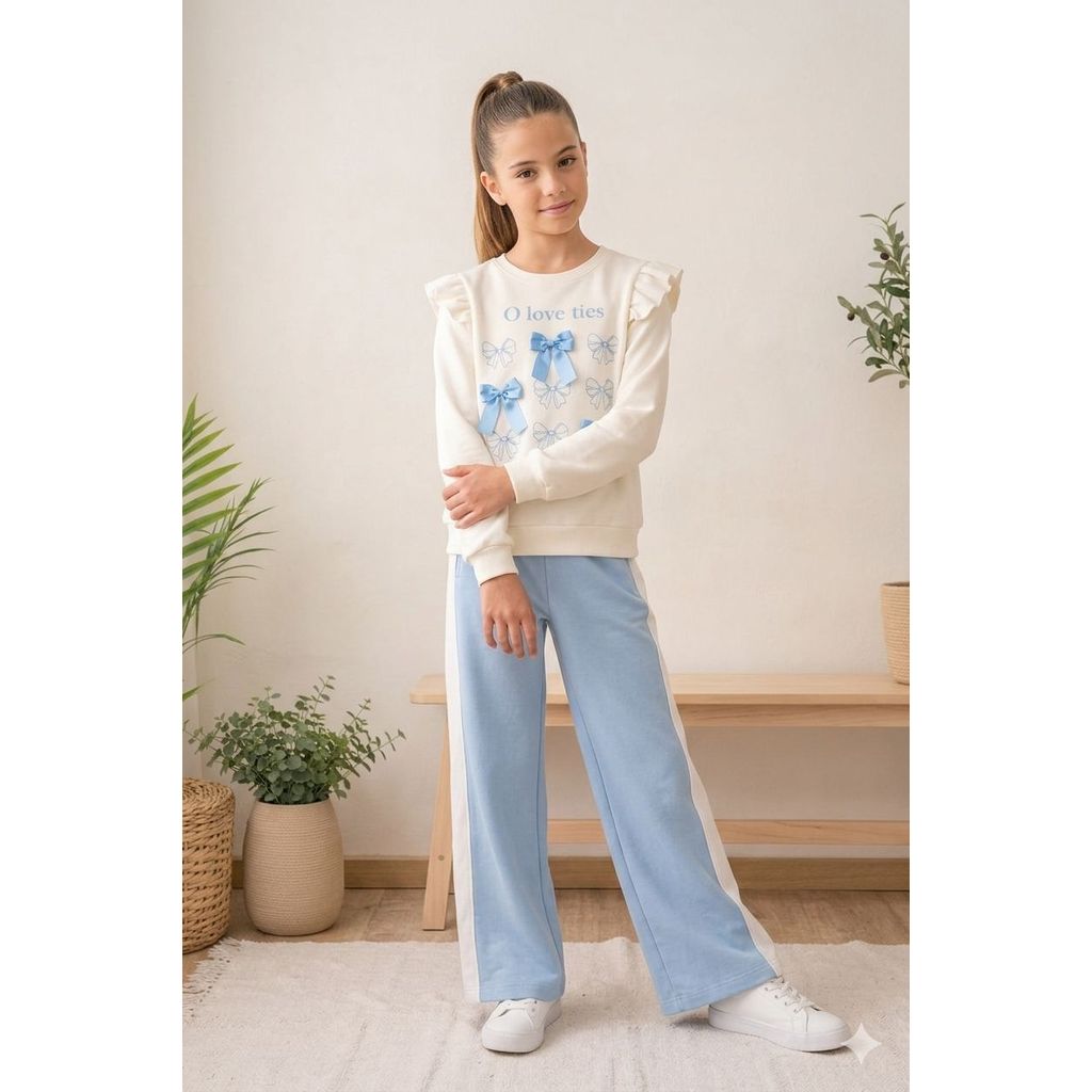 Conjunto Infantil AZUL BEBÊ Feminino Moletom Premium de Calça Pantalona Quentinho meninas de 4 a 12