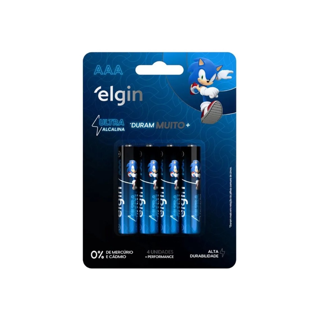 Pilha Ultra Alcalina Palito AAA Alta Duração 1,5V Elgin 4un