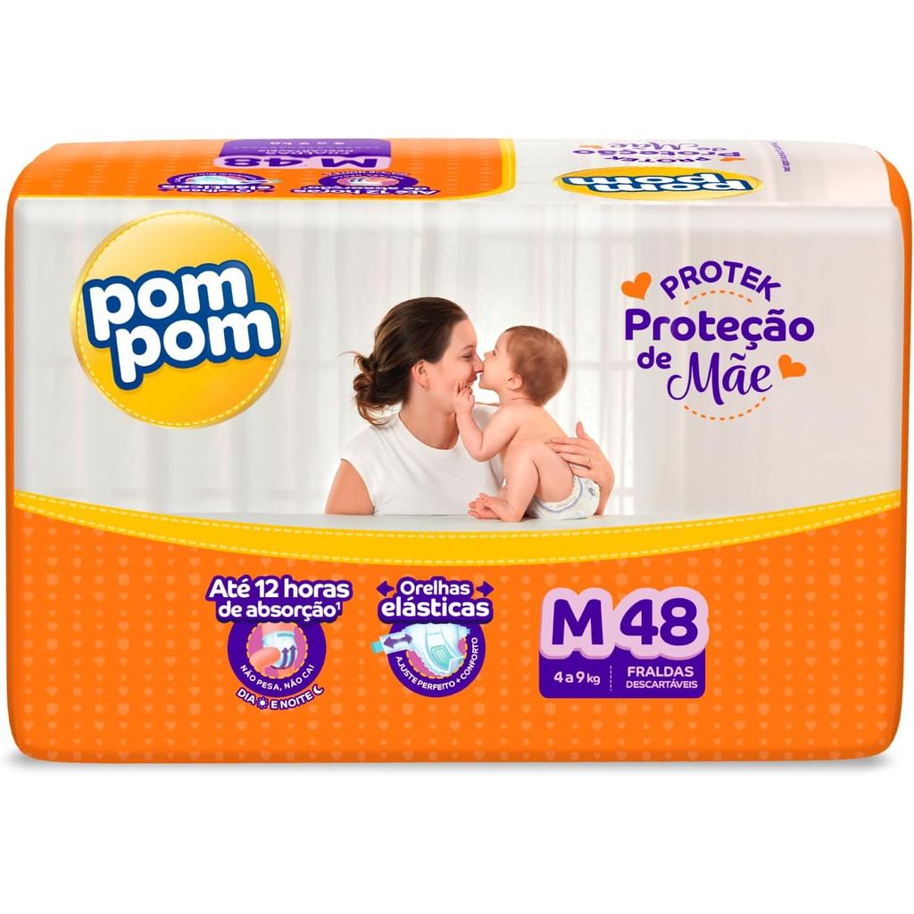 Fralda Pom Pom Protek Proteção de Mãe Mega M 48 Unidades