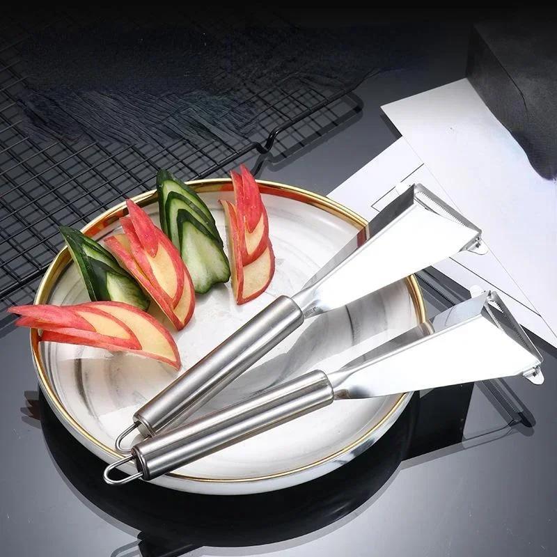 Cozinha Nova Faca De Escultura De Frutas Em Aço Inoxidável Forma Triangular Vegetal Slicer Antiderrapante Lâminas Gravur