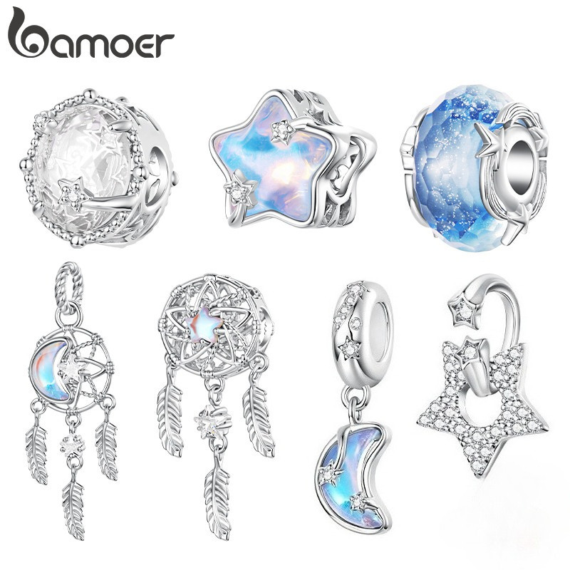 Bamoer Charm Shooting Star Murano Series Pingente DIY Para Pulseira Presentes Mulheres