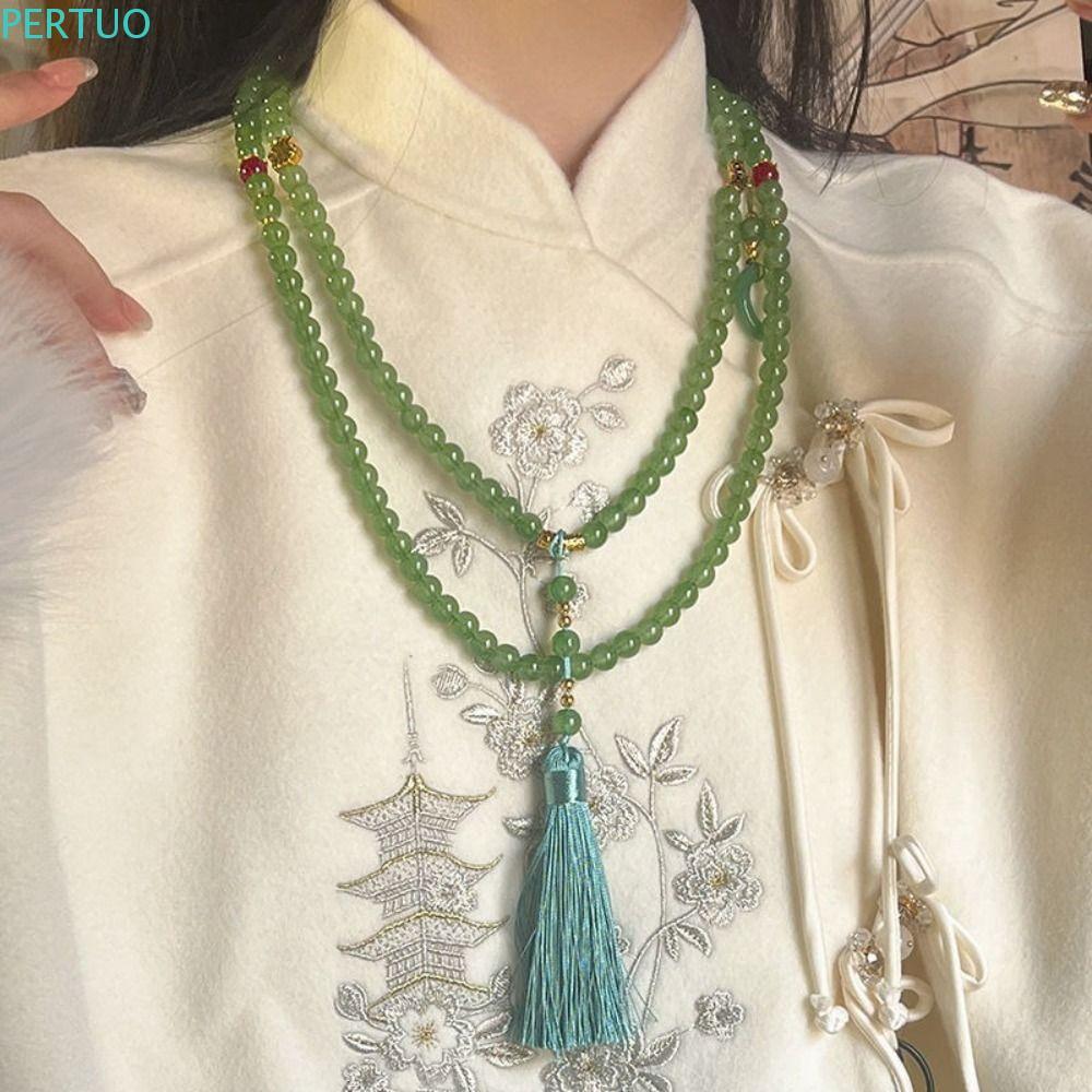 Colares Longos Com Miçangas PORTSOUTLET , Corrente De Borla De Contas De Vidro Estilo Chinês Antidesgaste , Estética