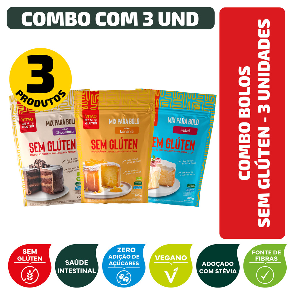 Combo Bolos Sem Glúten - 3 unidades