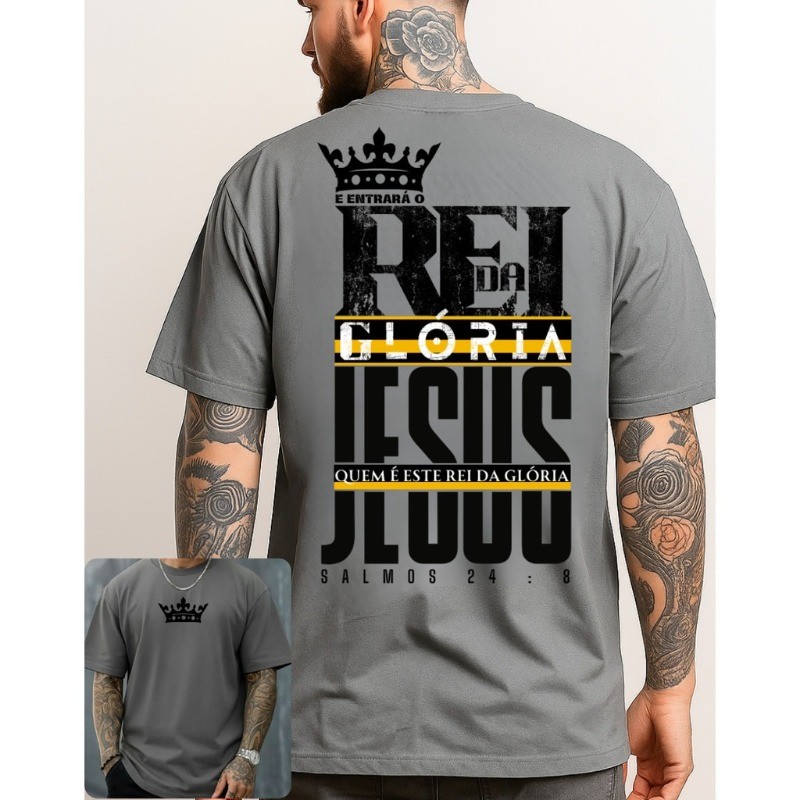 Detalhes do Camisa T-shirt  Oversized Street Wear Casual Estilo Crista  Rei Da Gloria Camiseta 100% Algodão