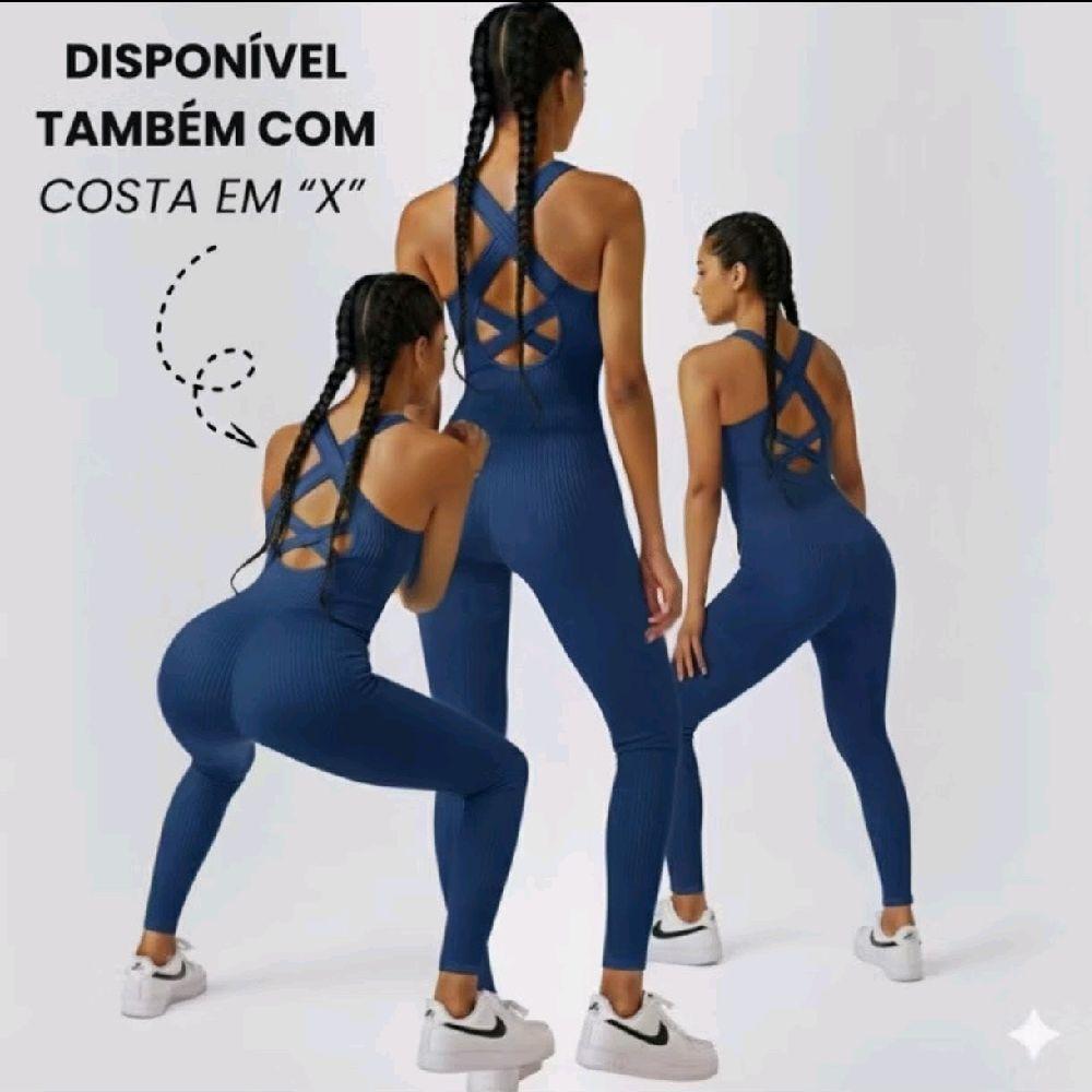 Macacão Feminino Canelado Longo com Bojo removível Modela o corpo para a academia yoga e treinos