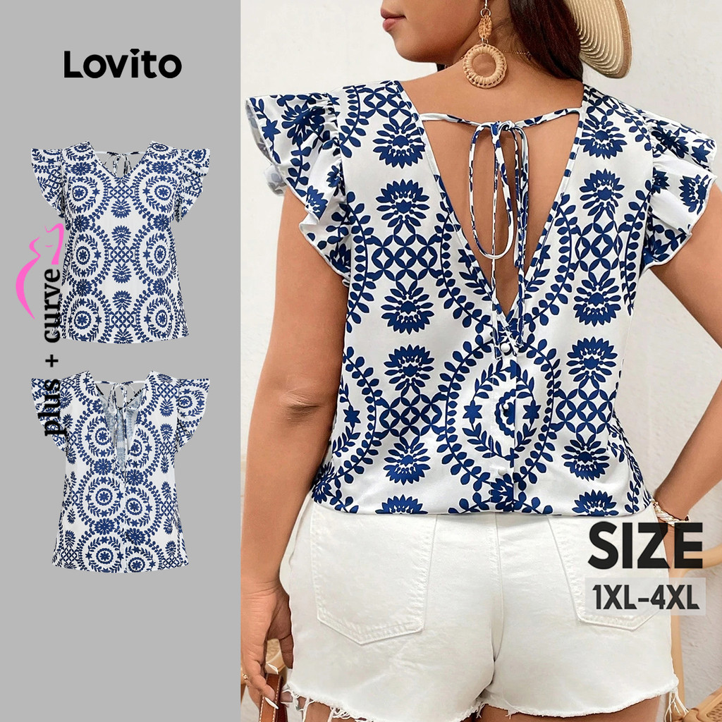 Lovito Blusa Boho com Amarração Nas Costas Blusa Azul para Mulheres - Primavera/Verão LBL31162 em Oferta na Shopee