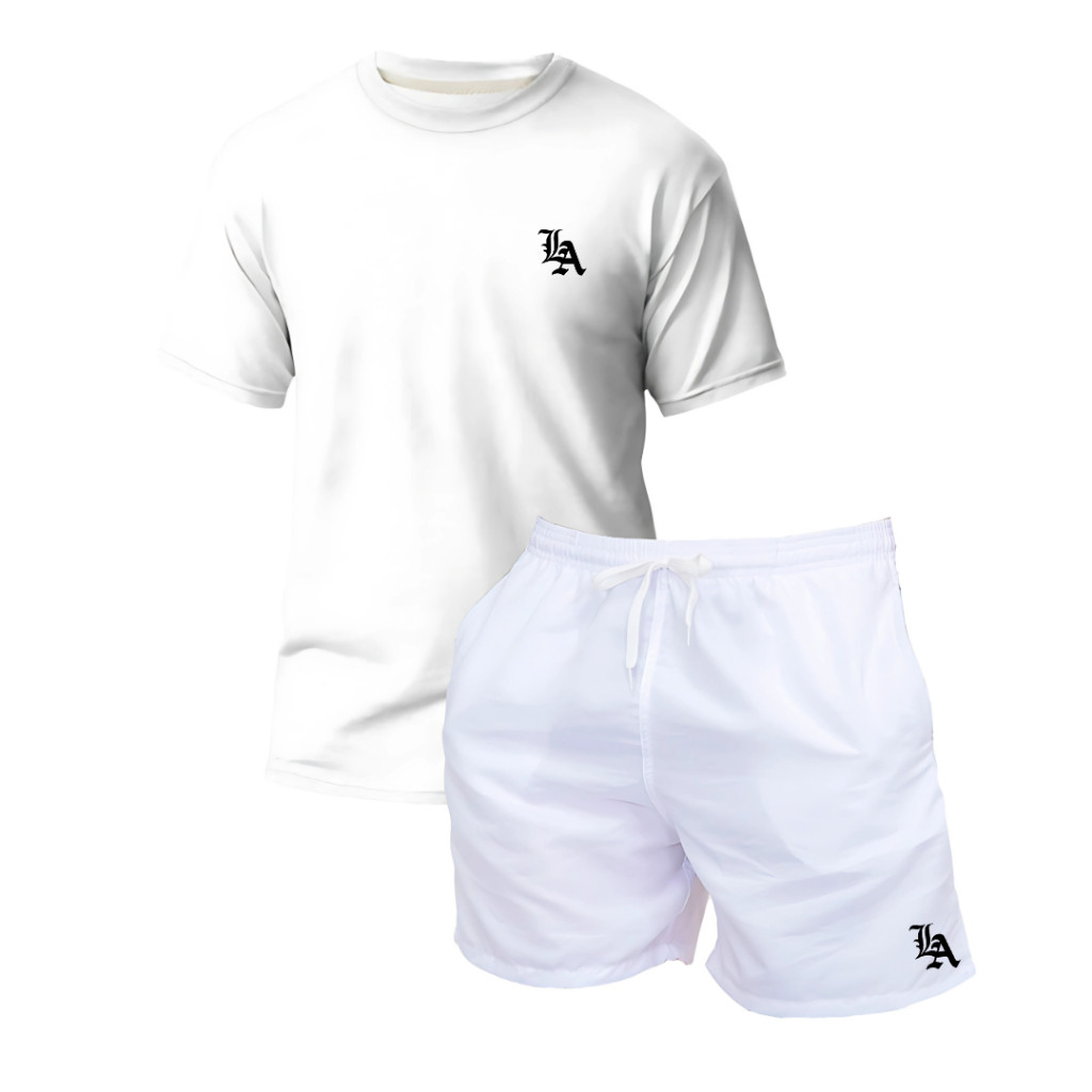 Conjunto Camiseta Masculina Estilo Casual Básica Algodão + Short Tactel Praia Corrida Academia Verão
