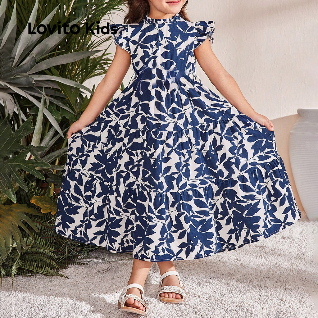 Lovito Kids Vestido Fofo com Babado Primavera/verão Azul Escuro para Menina L160LD201