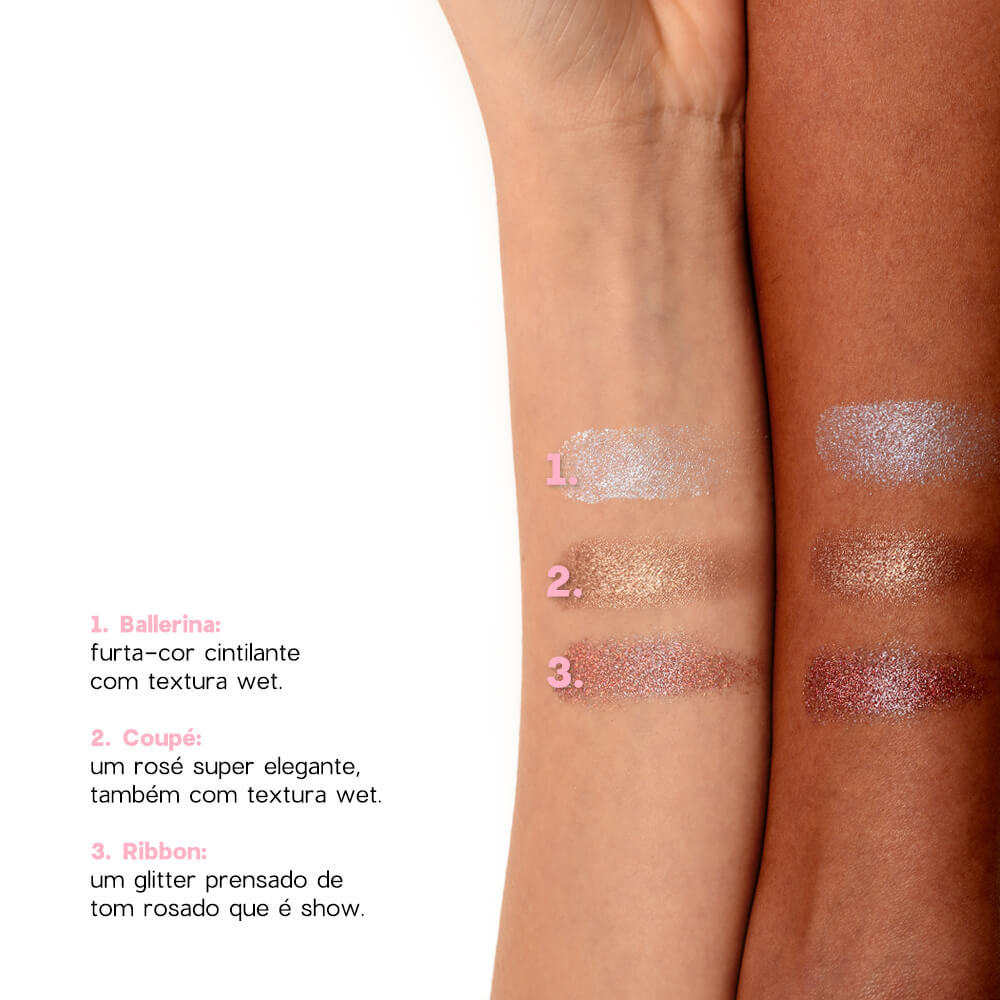 Detalhes do Kit Trio de Sombras + Hidratante Labial Cereja + Blush Líquido Coral 4you (3 Produtos)