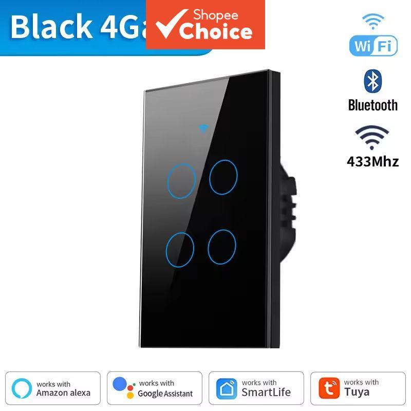 TNCE Tuya Interruptor Inteligente de Parede 4 Teclas WiFi Bluetooth Sensor Touch Compatível com Alexa Google Home