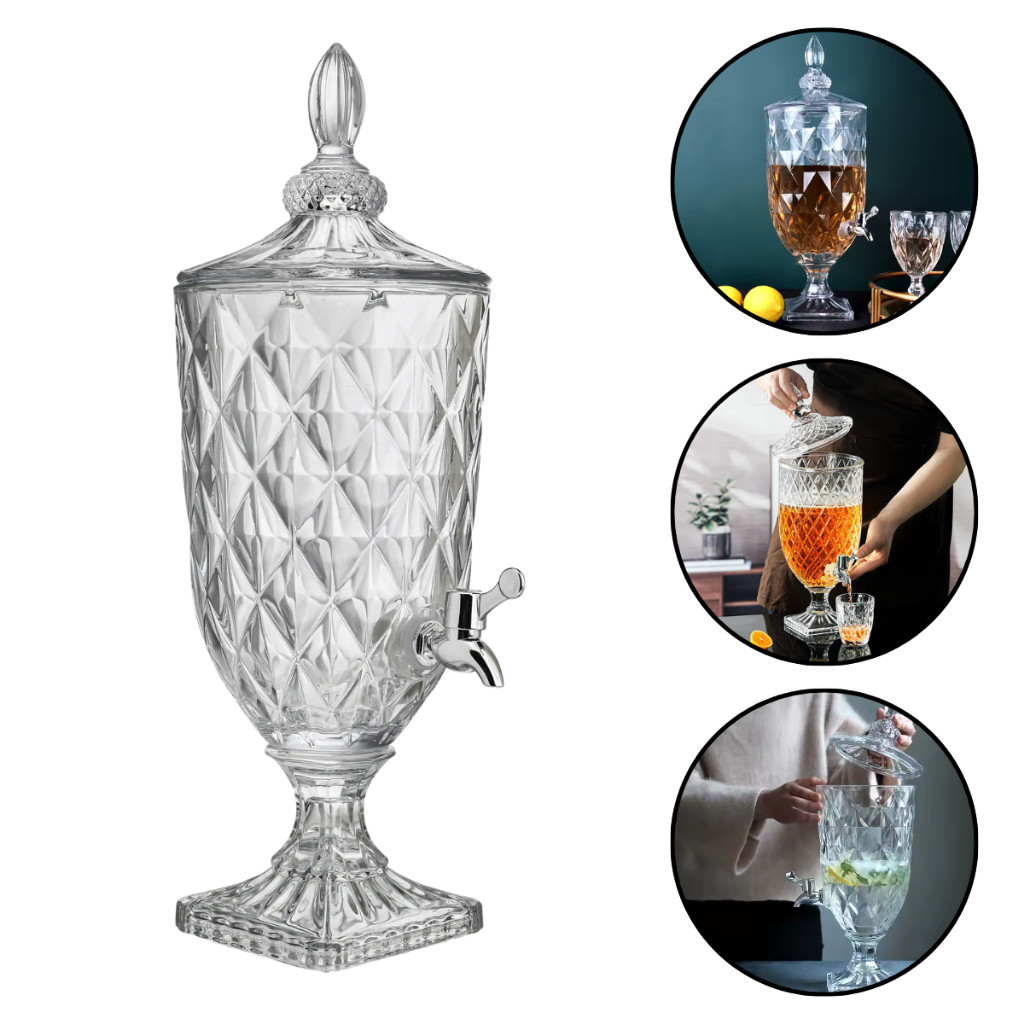 Suqueira Dispenser De Vidro 5l Diamond Transparente Luxo Com Torneira Diamante Buffet em Oferta na Shopee