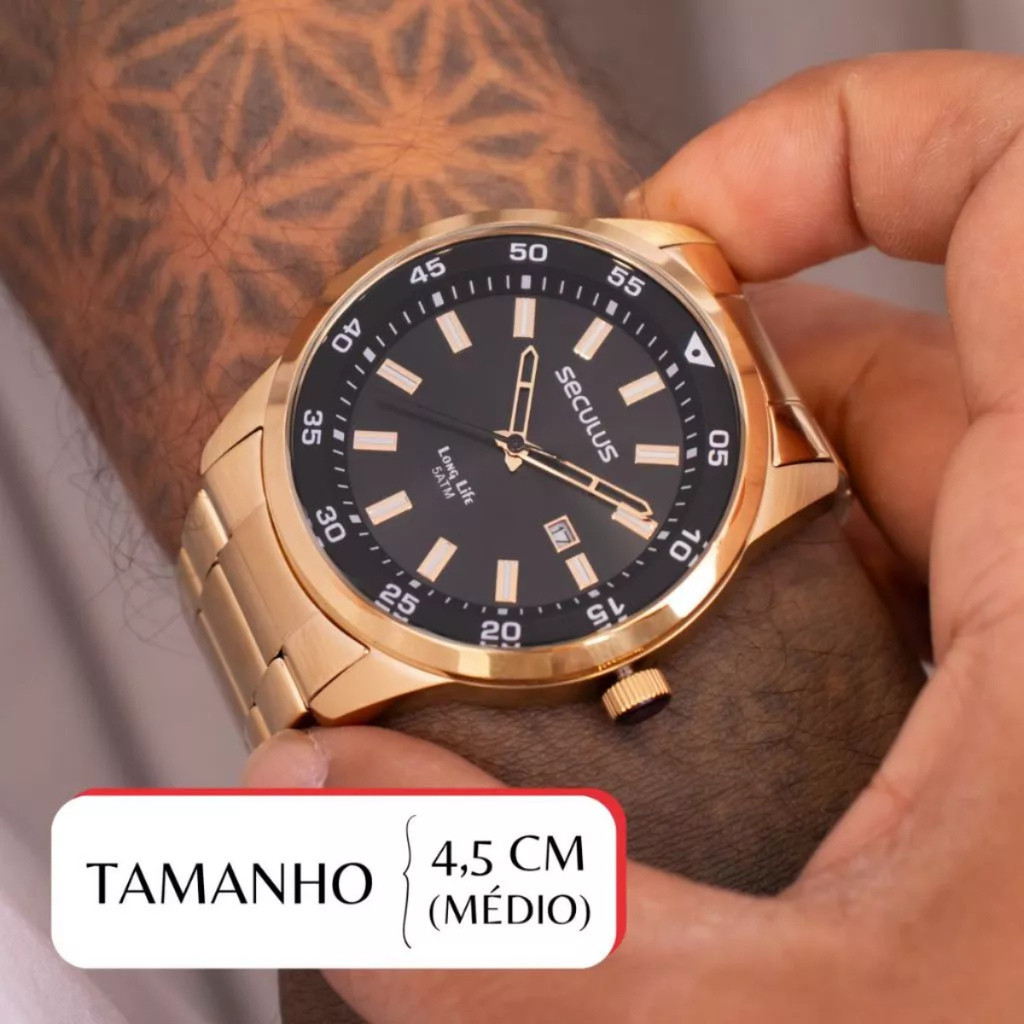 Relógio Seculus Masculino Dourado Analógico Original
